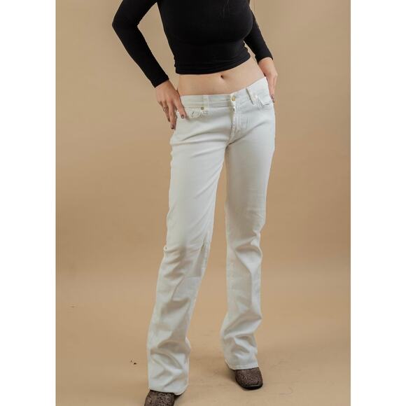 7 For All Mankind Dojo Jeans low rise 28 Cream Wide Leg flare Y2K vintage - Picture 1 of 7